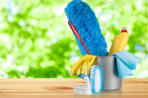 Carpet cleaning technician preparing equipment for a service appointment